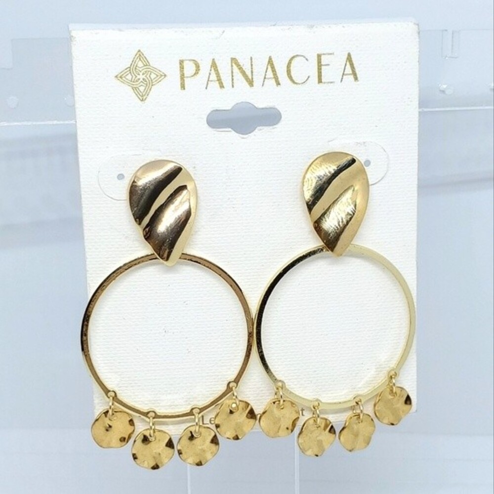 Panacea Nordstrom Gold Dangle Hoop Discs Cha Cha Charm Earrings NWT NEW